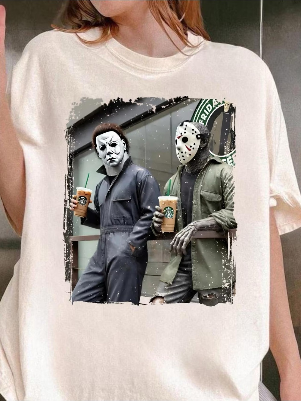 Horror Icons at Starbucks Shirt, Funny Halloween Graphic Tee - Unisex